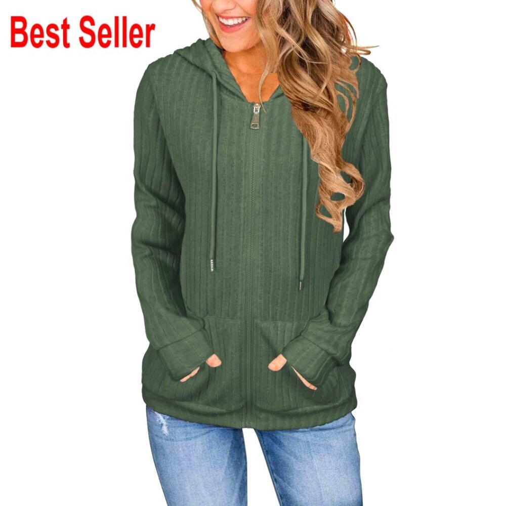 Long Sleeve Zip Hoodie Sweatshirt Loose Fit Rayon Blend Casual Fall Top